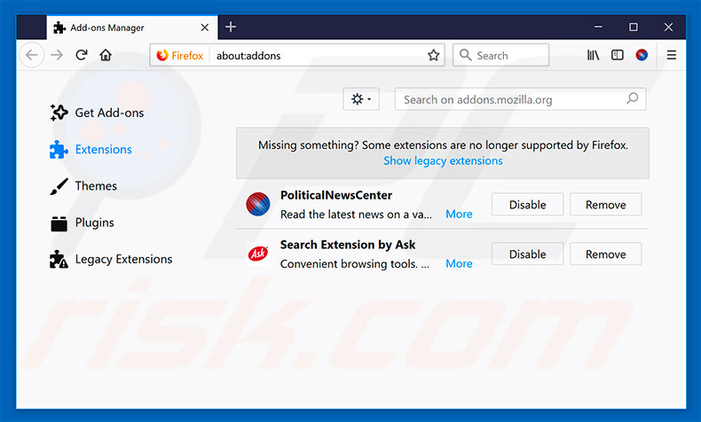 Removing hp.myway.com related Mozilla Firefox extensions