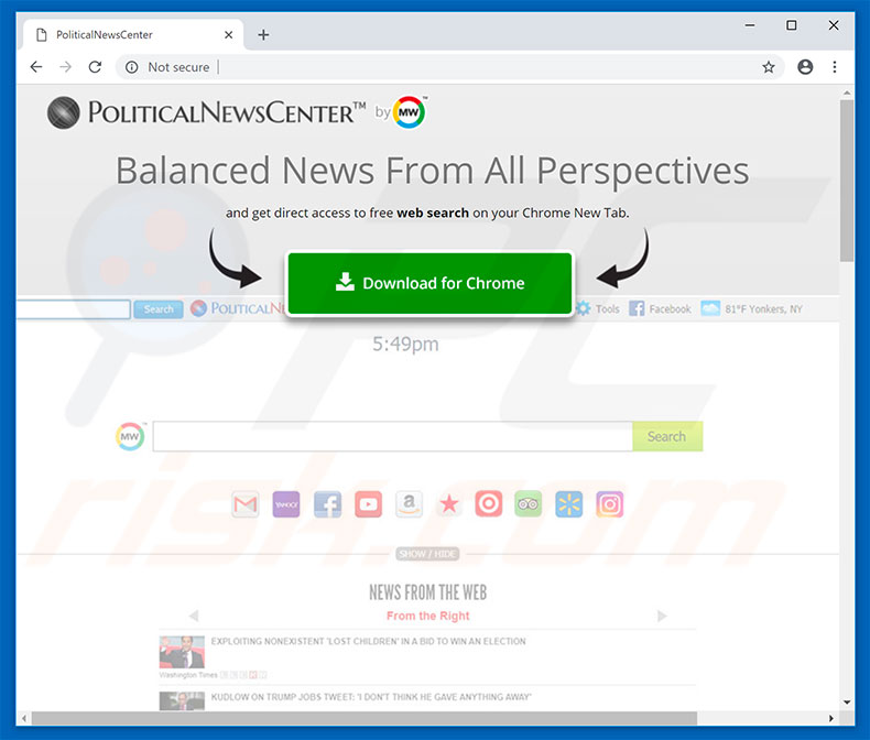 Website used to promote PoliticalNewsCenter browser hijacker