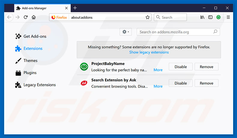 Removing hp.myway.com related Mozilla Firefox extensions