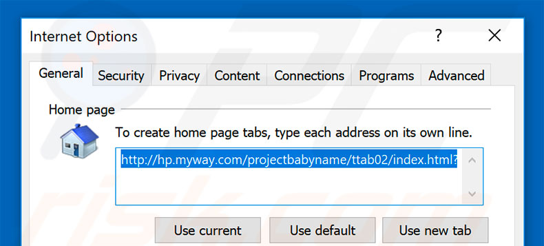 Removing hp.myway.com from Internet Explorer homepage