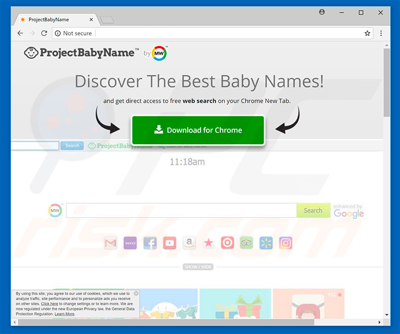 Website used to promote ProjectBabyName browser hijacker