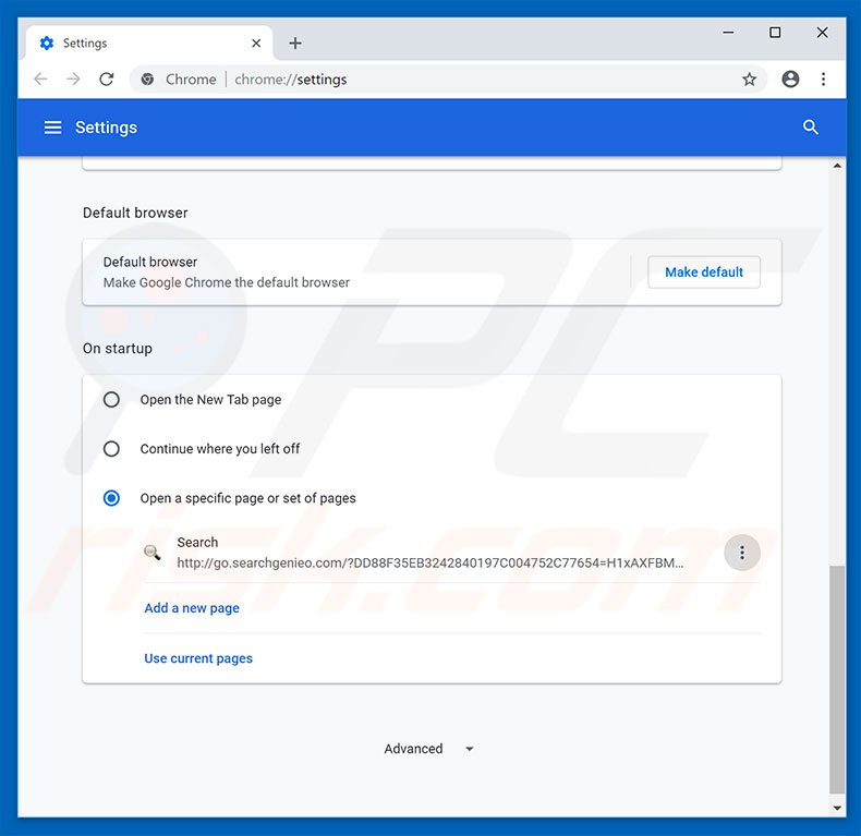Removing go.searchgenieo.com from Google Chrome homepage