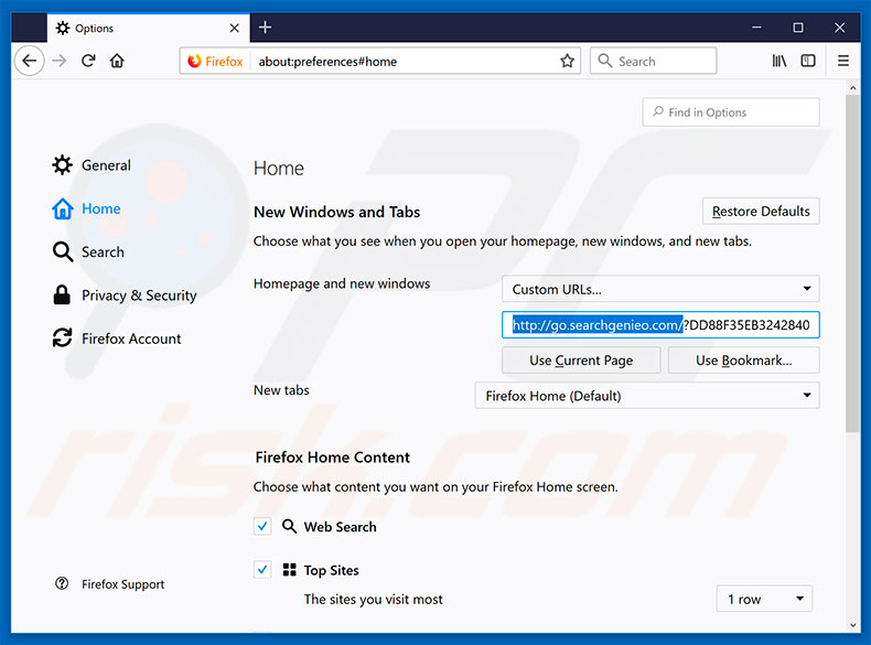 Removing go.searchgenieo.com from Mozilla Firefox homepage