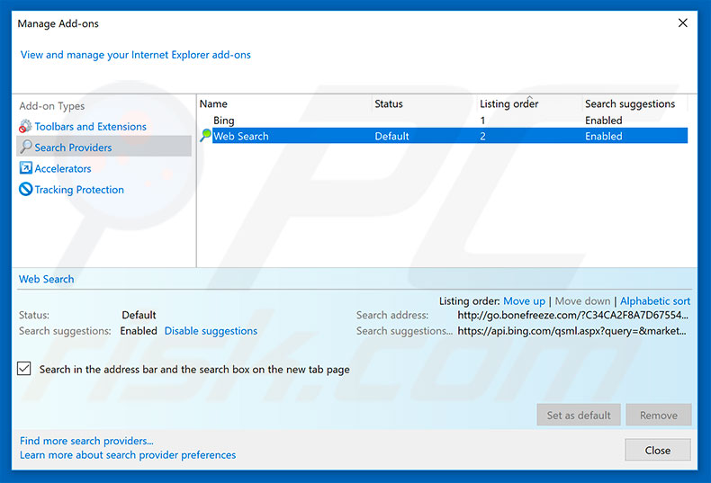 Removing go.searchgenieo.com from Internet Explorer default search engine