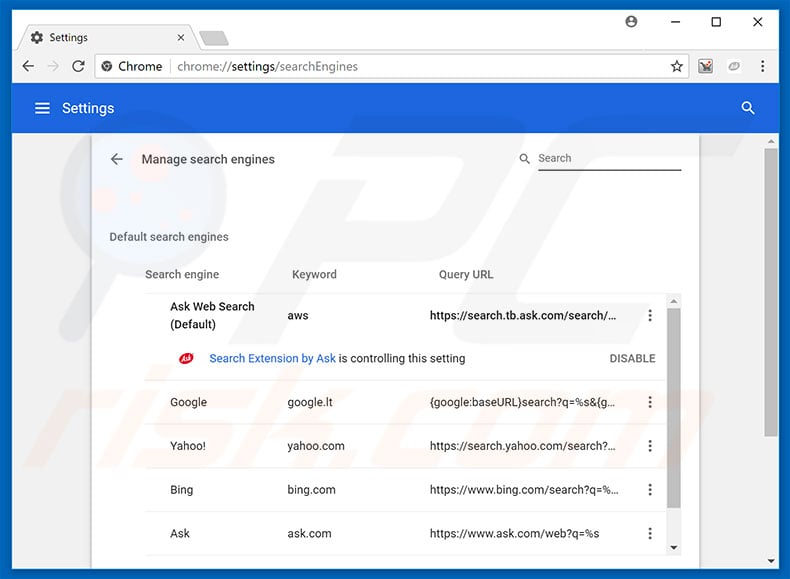 Removing hp.myway.com from Google Chrome default search engine