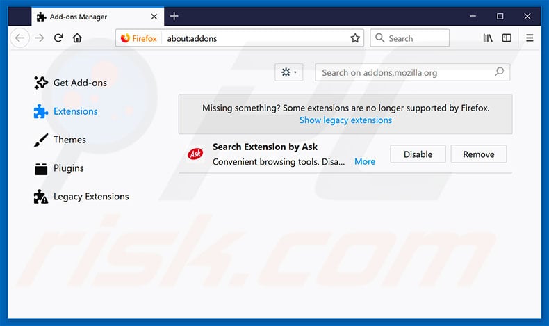 Removing hp.myway.com related Mozilla Firefox extensions