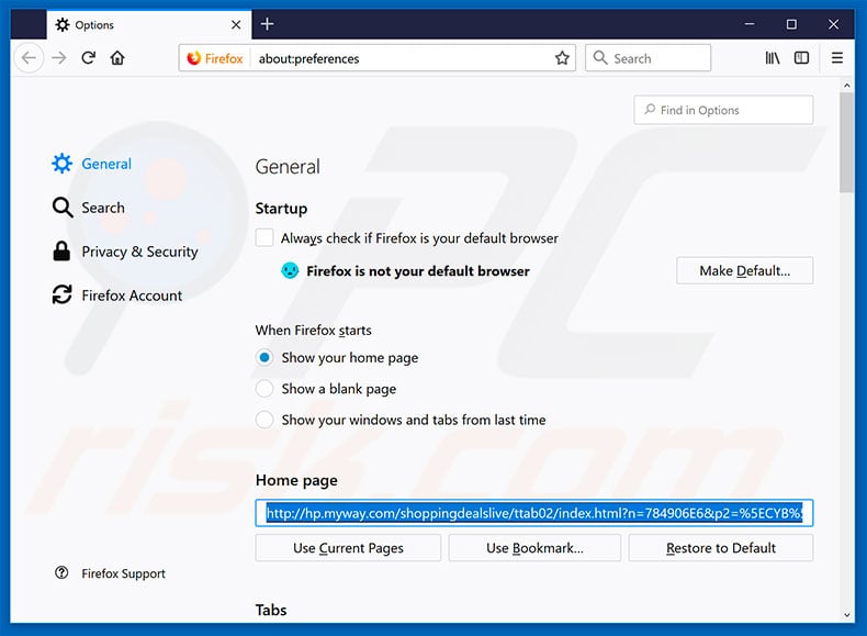Removing hp.myway.com from Mozilla Firefox homepage