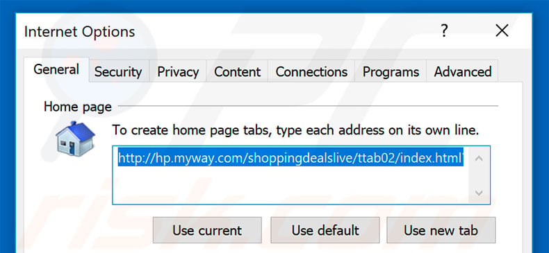 Removing hp.myway.com from Internet Explorer homepage