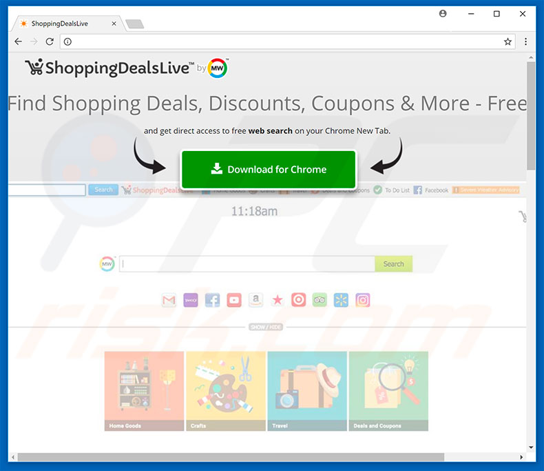 Website used to promote ShoppingDealsLive browser hijacker