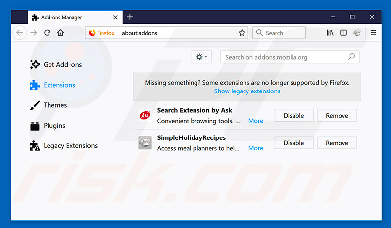 Removing hp.myway.com related Mozilla Firefox extensions