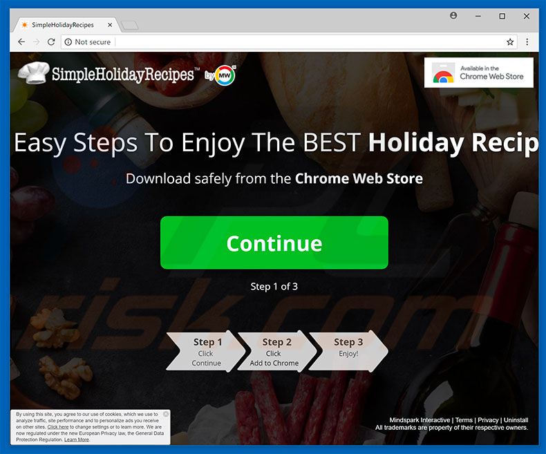 Website used to promote SimpleHolidayRecipes browser hijacker