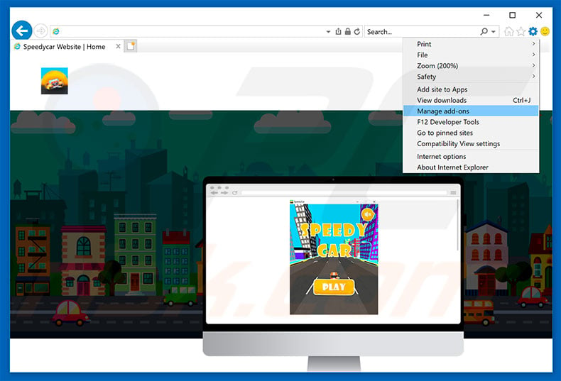 Removing SpeedyCar ads from Internet Explorer step 1