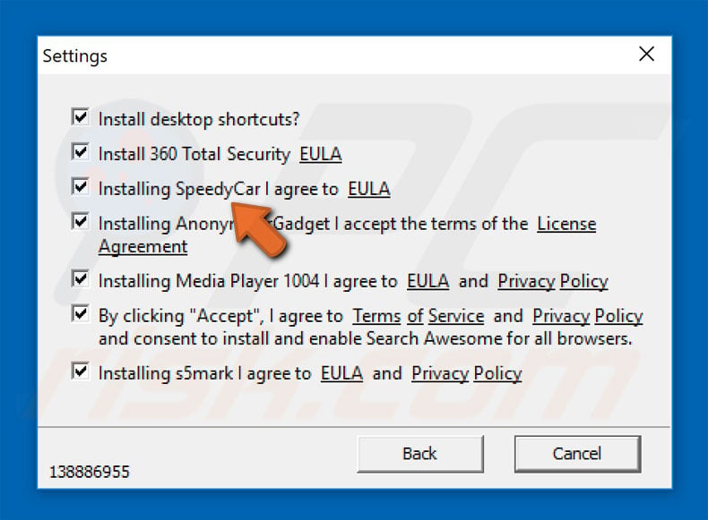 SpeedyCar adware promoting installer