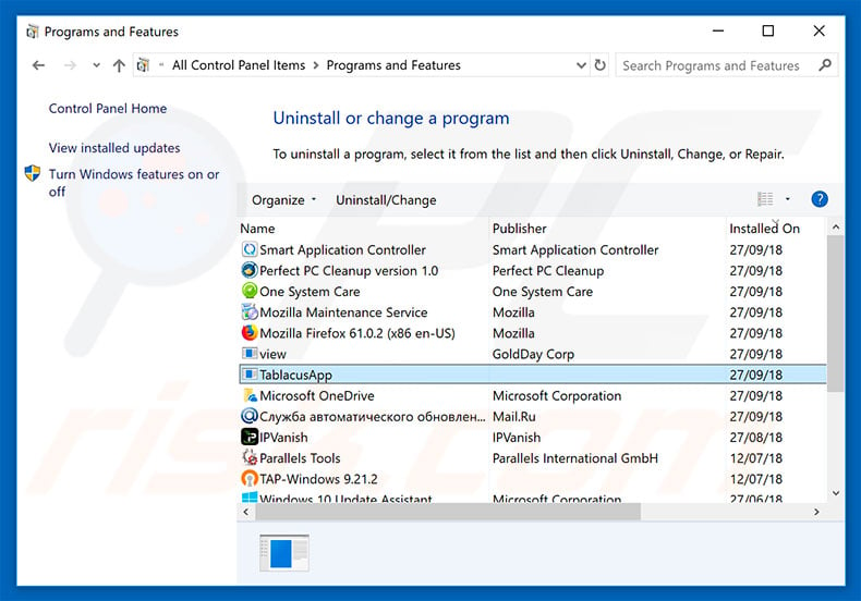 TablacusApp adware uninstall via Control Panel