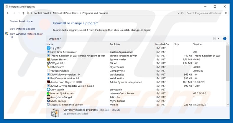 ursorsee.pro adware uninstall via Control Panel