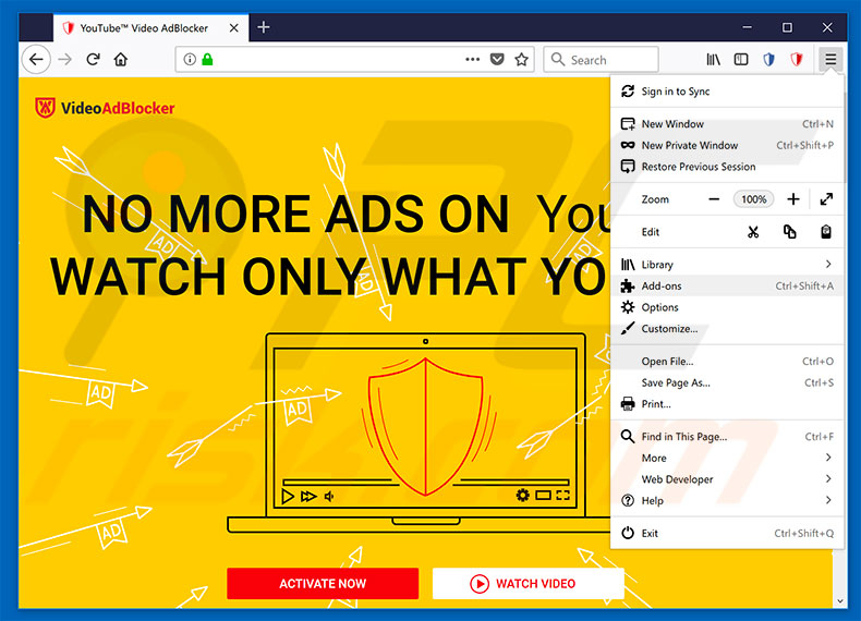 Removing Video AdBlocker ads from Mozilla Firefox step 1