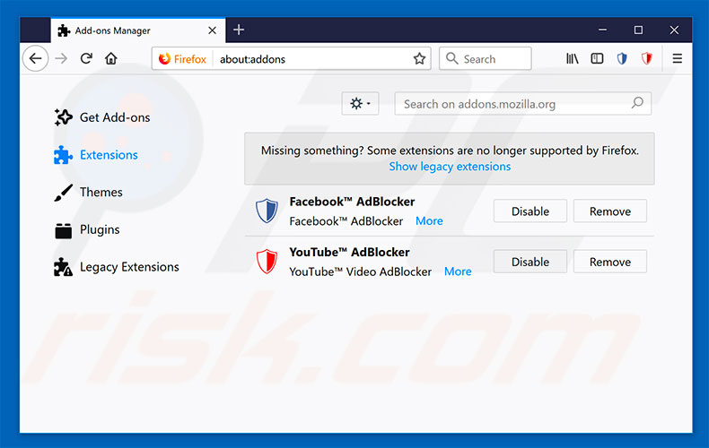 Removing Video AdBlocker ads from Mozilla Firefox step 2