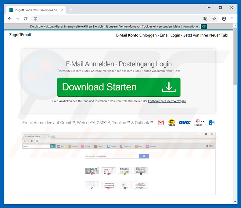 Website used to promote ZugriffEmail browser hijacker