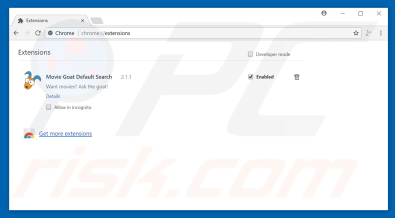 Removing feed.moviegoat.com related Google Chrome extensions