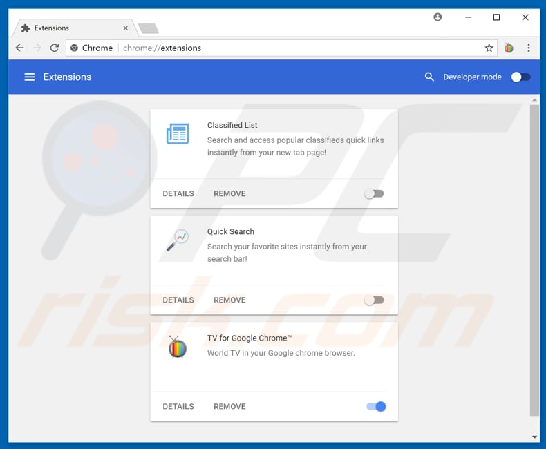 Removing TV Chrome ads from Google Chrome step 2