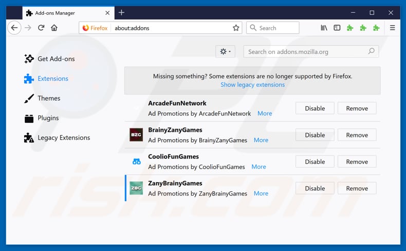 Removing ZanyBrainyGames ads from Mozilla Firefox step 2