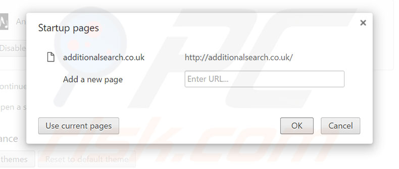 Removing additionalsearch.co.uk from Google Chrome homepage