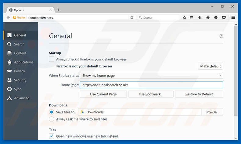 Removing additionalsearch.co.uk from Mozilla Firefox homepage