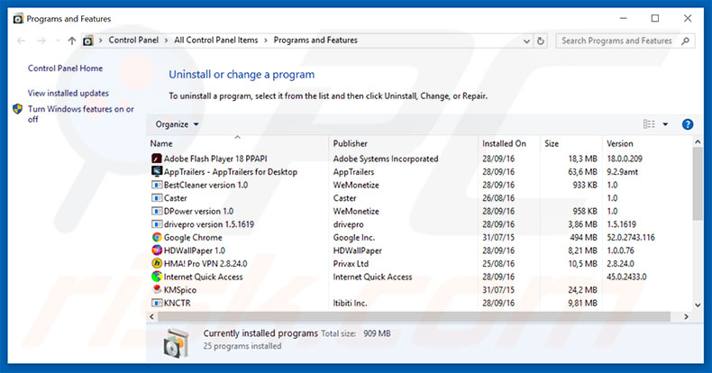 additionalsearch.co.uk browser hijacker uninstall via Control Panel