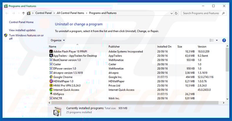 additionalsearch.co.uk browser hijacker uninstall via Control Panel
