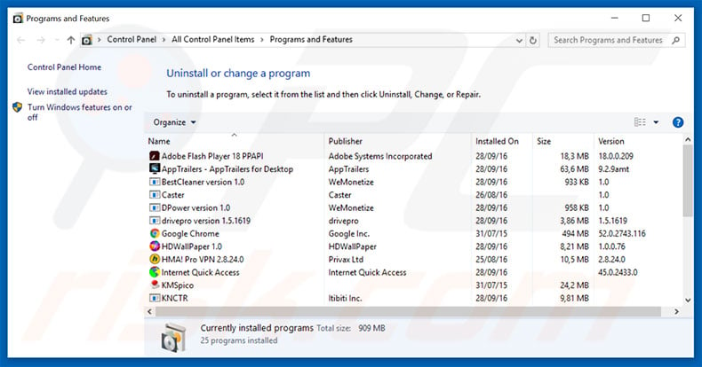 additionalsearch.co.uk browser hijacker uninstall via Control Panel