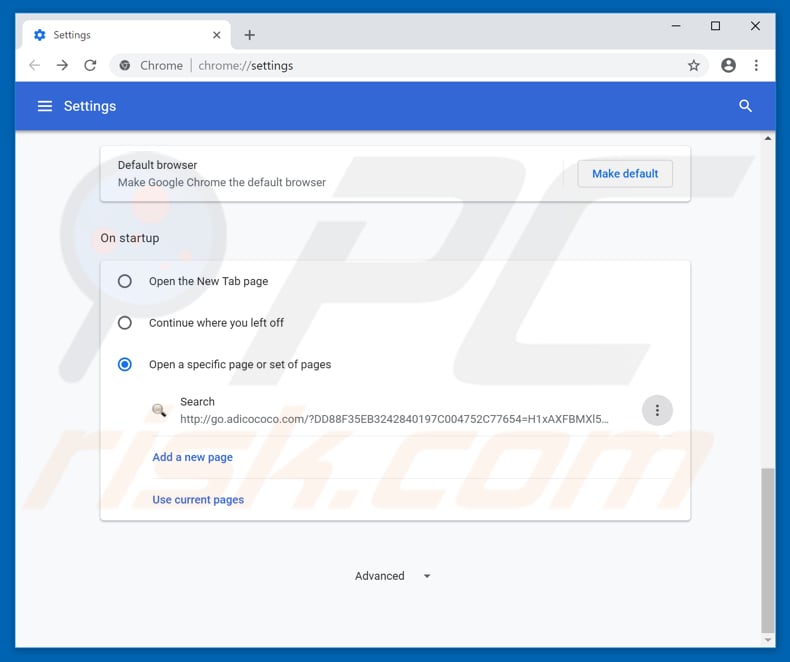 Removing go.adicococo.com from Google Chrome homepage