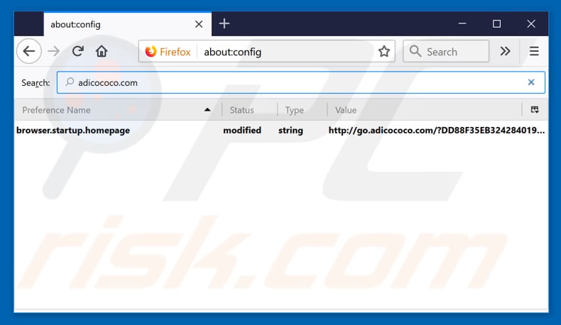 Removing go.adicococo.com from Mozilla Firefox default search engine