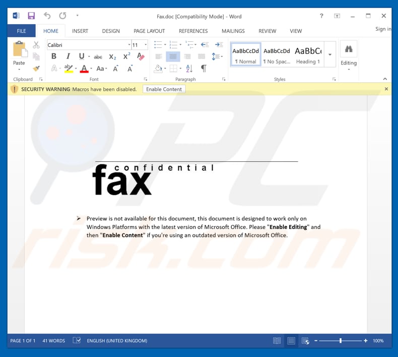 Confidential Fax Email Virus attachment