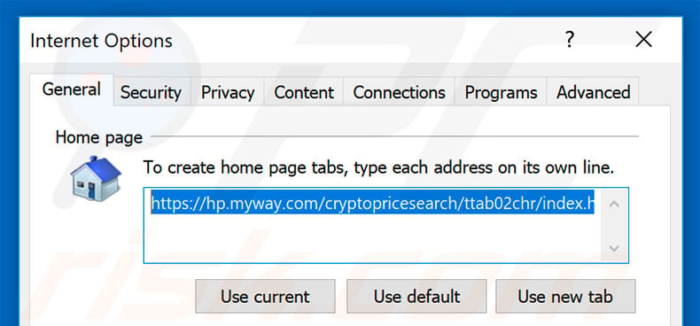 Removing hp.myway.com from Internet Explorer homepage