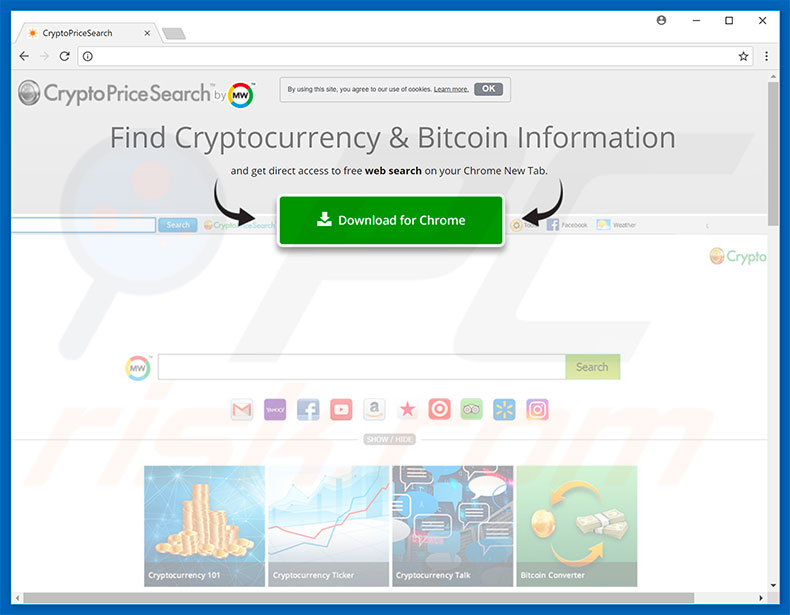 Website used to promote CryptoPriceSearch browser hijacker