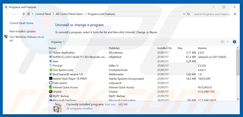 eroadvertising.com adware uninstall via Control Panel
