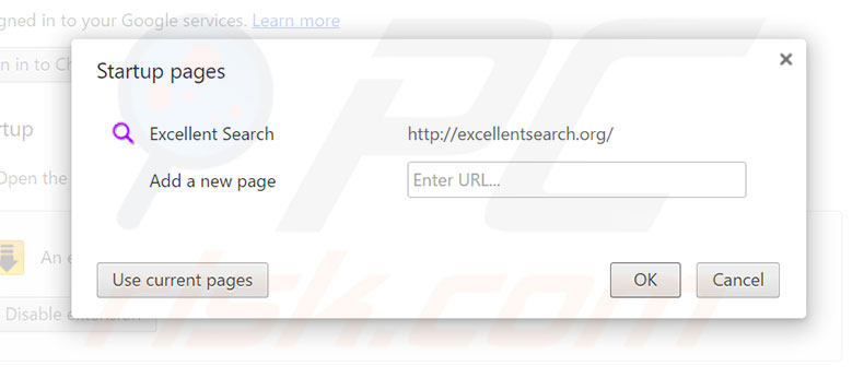 Removing excellentsearch.org from Google Chrome homepage