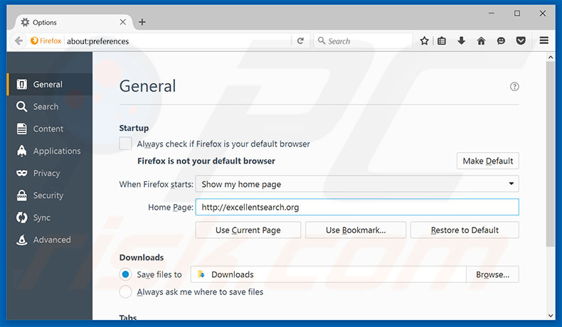 Removing excellentsearch.org from Mozilla Firefox homepage