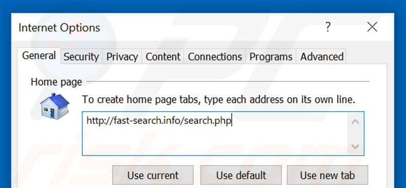 Removing fast-search.info from Internet Explorer homepage