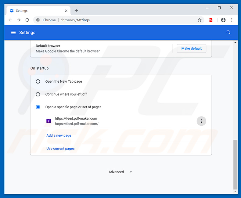 Removing feed.pdf-maker.com from Google Chrome homepage