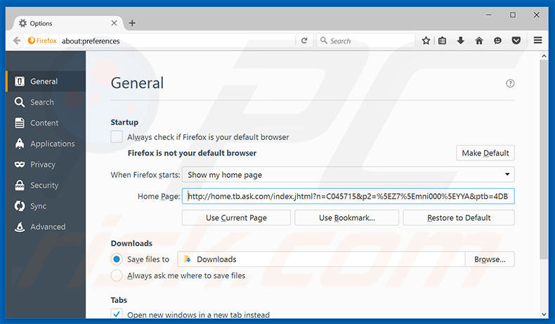 Removing home.tb.ask.com from Mozilla Firefox homepage