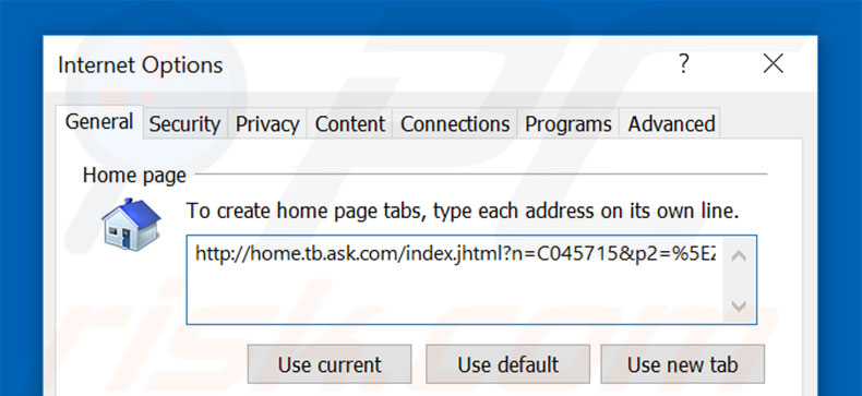 Removing home.tb.ask.com from Internet Explorer homepage