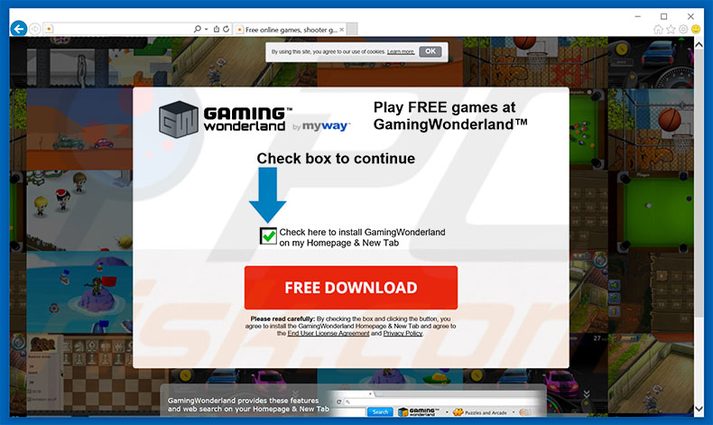 Website used to promote GamingWonderland browser hijacker