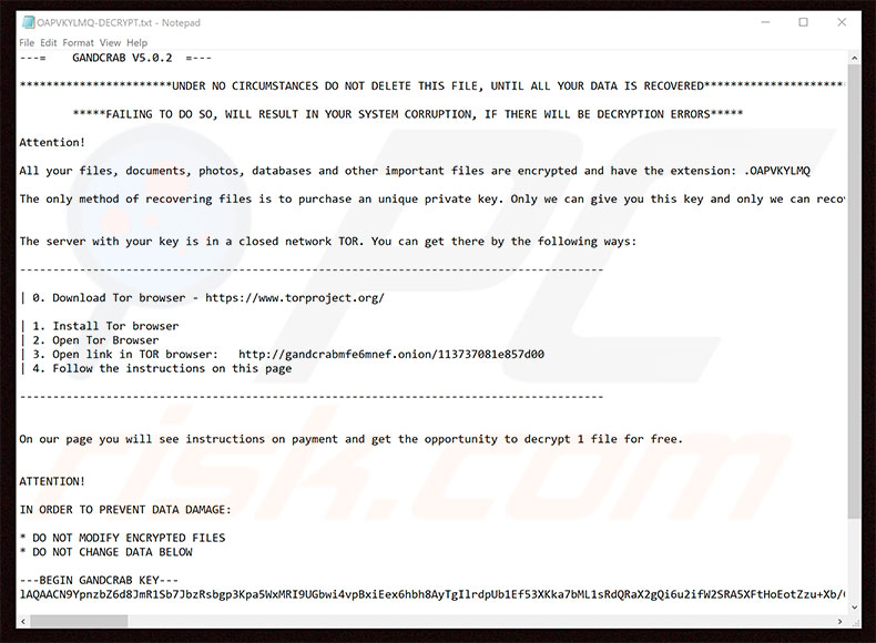 GandCrab 5.0.2 decrypt instructions