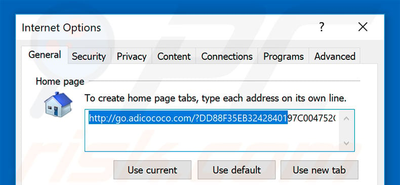 Removing go.adicococo.com from Internet Explorer homepage