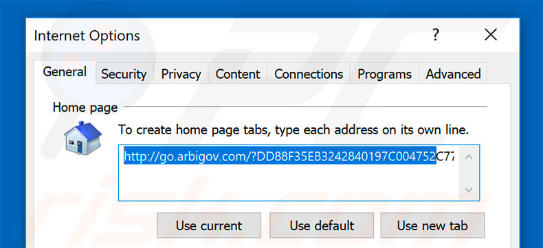 Removing go.arbigov.com from Internet Explorer homepage