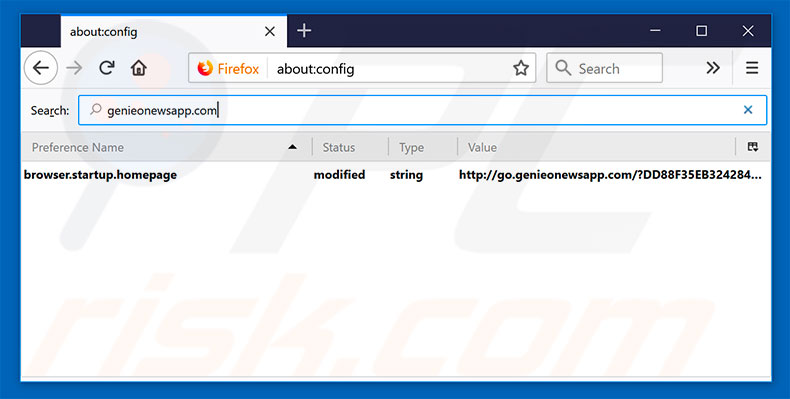 Removing go.genieonewsapp.com from Mozilla Firefox default search engine