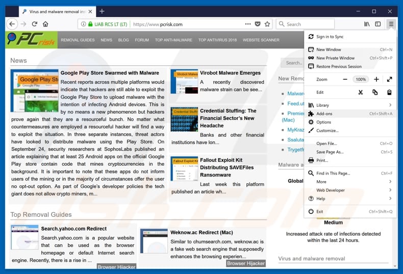 Removing Gstatic ads from Mozilla Firefox step 1