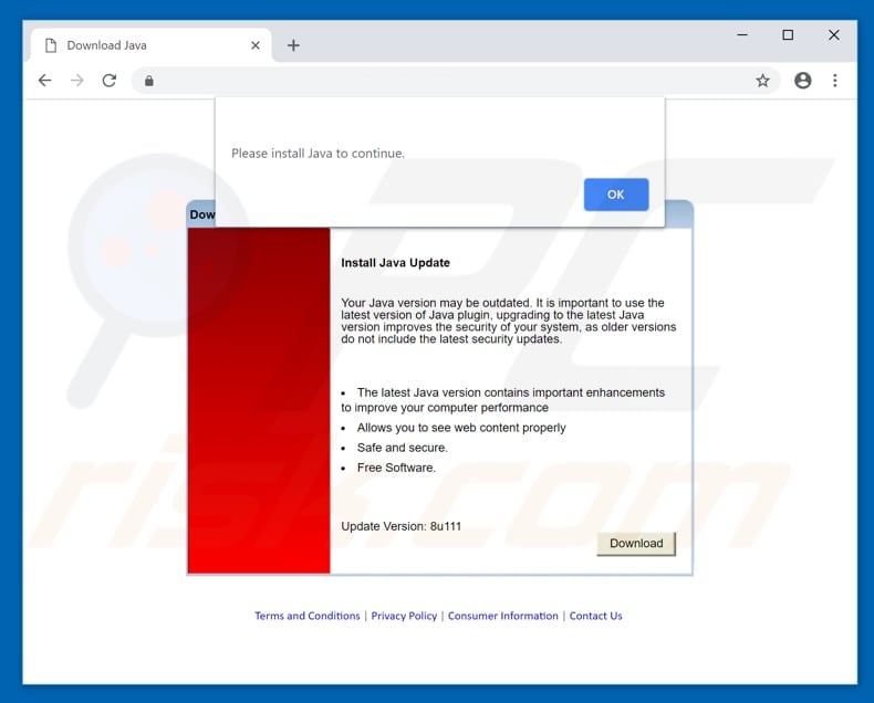 Install Java to continue scam