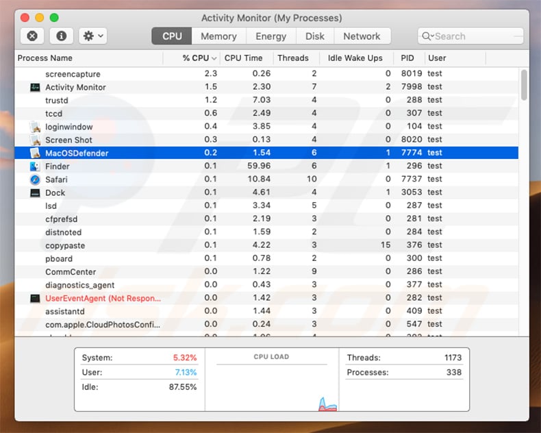 MacOSDefender process in the Activity Monitor